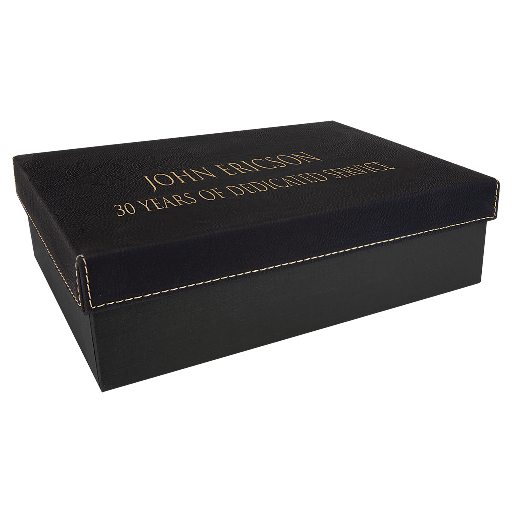 Black/Gold 9 7/8" x 7 1/8" Gift Box with Laserable Leatherette Lid