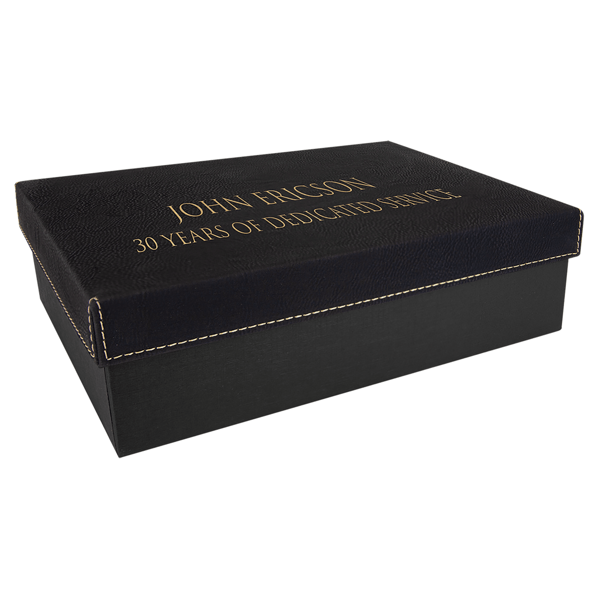 Black/Gold 9 7/8" x 7 1/8" Gift Box with Laserable Leatherette Lid