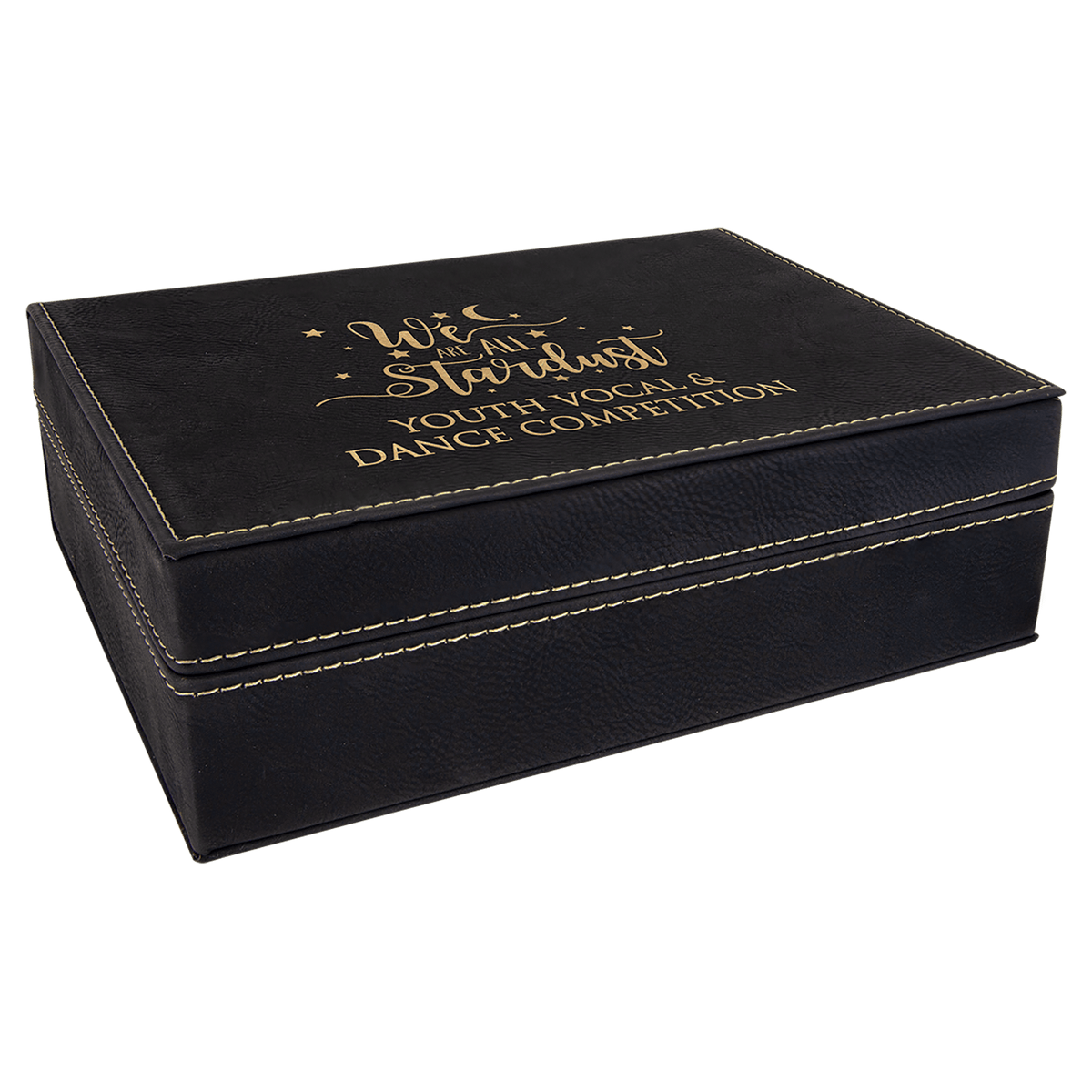 Black/Gold 8" x 6 3/8" Laserable Leatherette Premium Gift Box