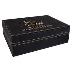 Black/Gold 8" x 6 3/8" Laserable Leatherette Premium Gift Box