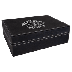 Black/Silver 8" x 6 3/8" Laserable Leatherette Premium Gift Box