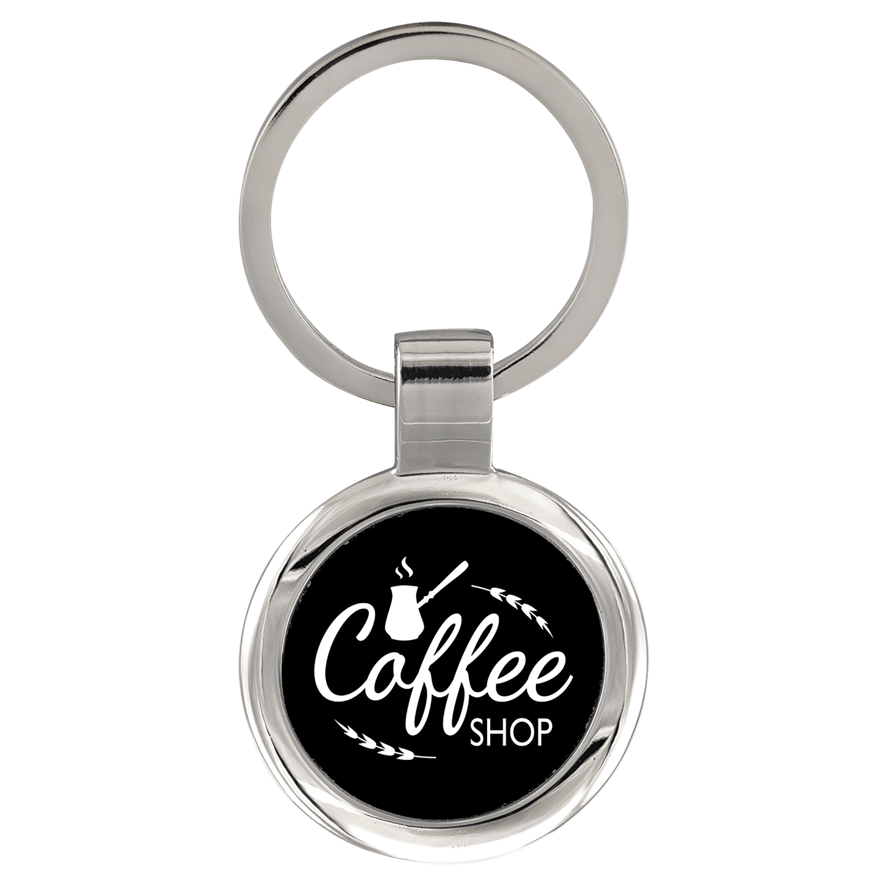 2 1/2" Black Laserable Round Keychain