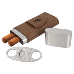 Dark Brown Laserable Leatherette Cigar Case with Cutter