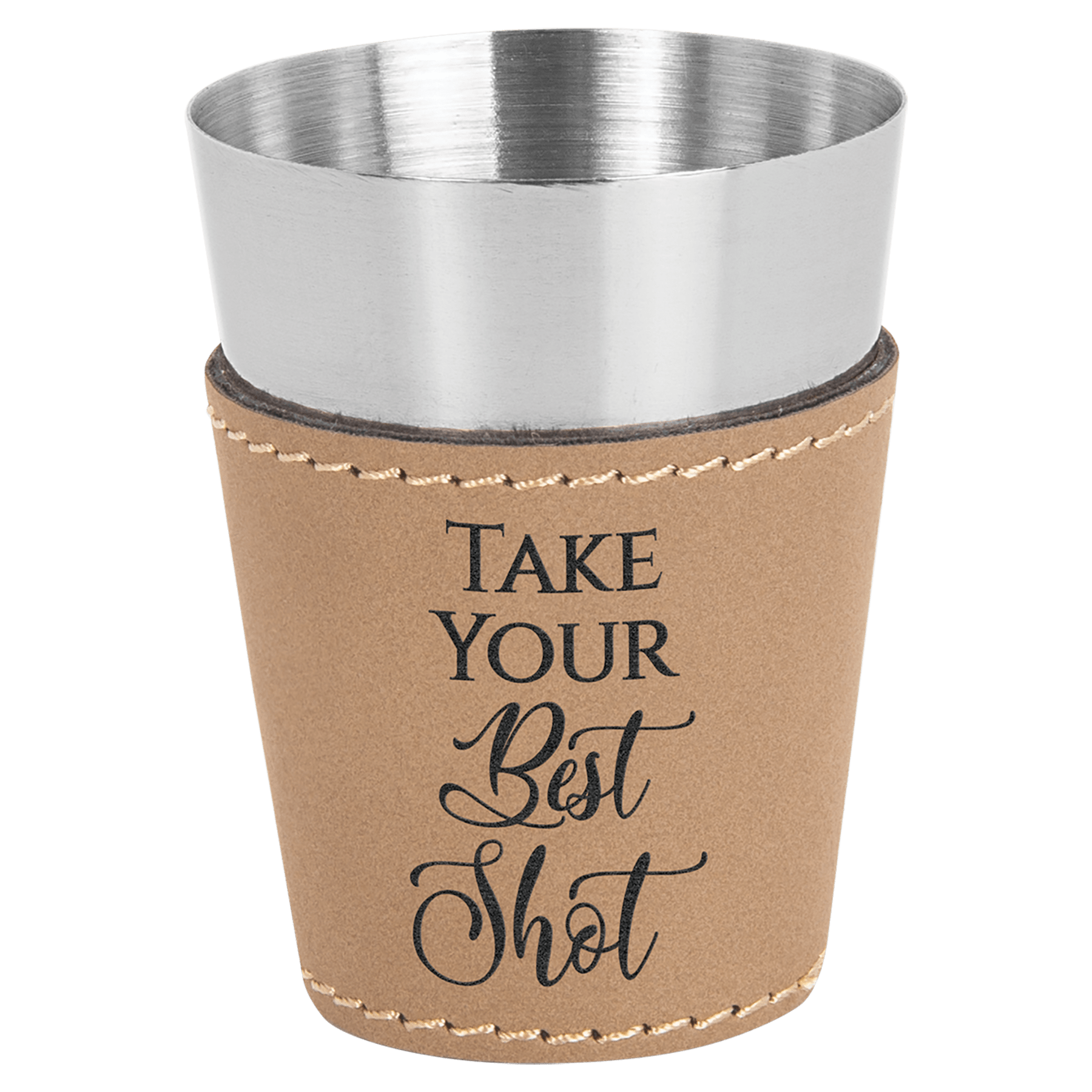 Light Brown Laserable Leatherette & Stainless Steel 2 oz. Shot Glass