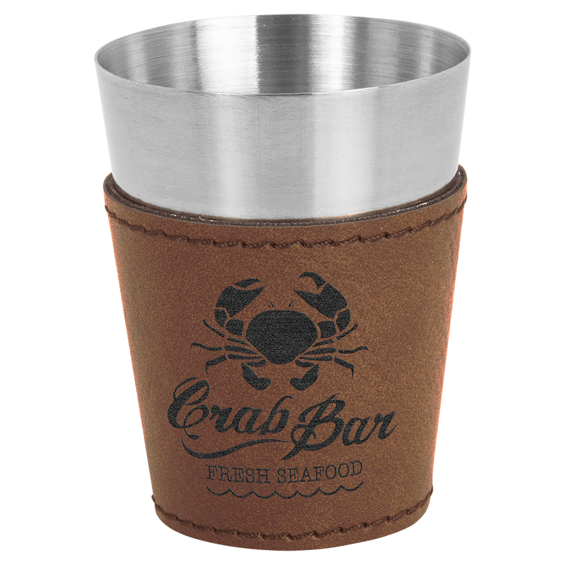 Dark Brown Laserable Leatherette & Stainless Steel 2 oz. Shot Glass