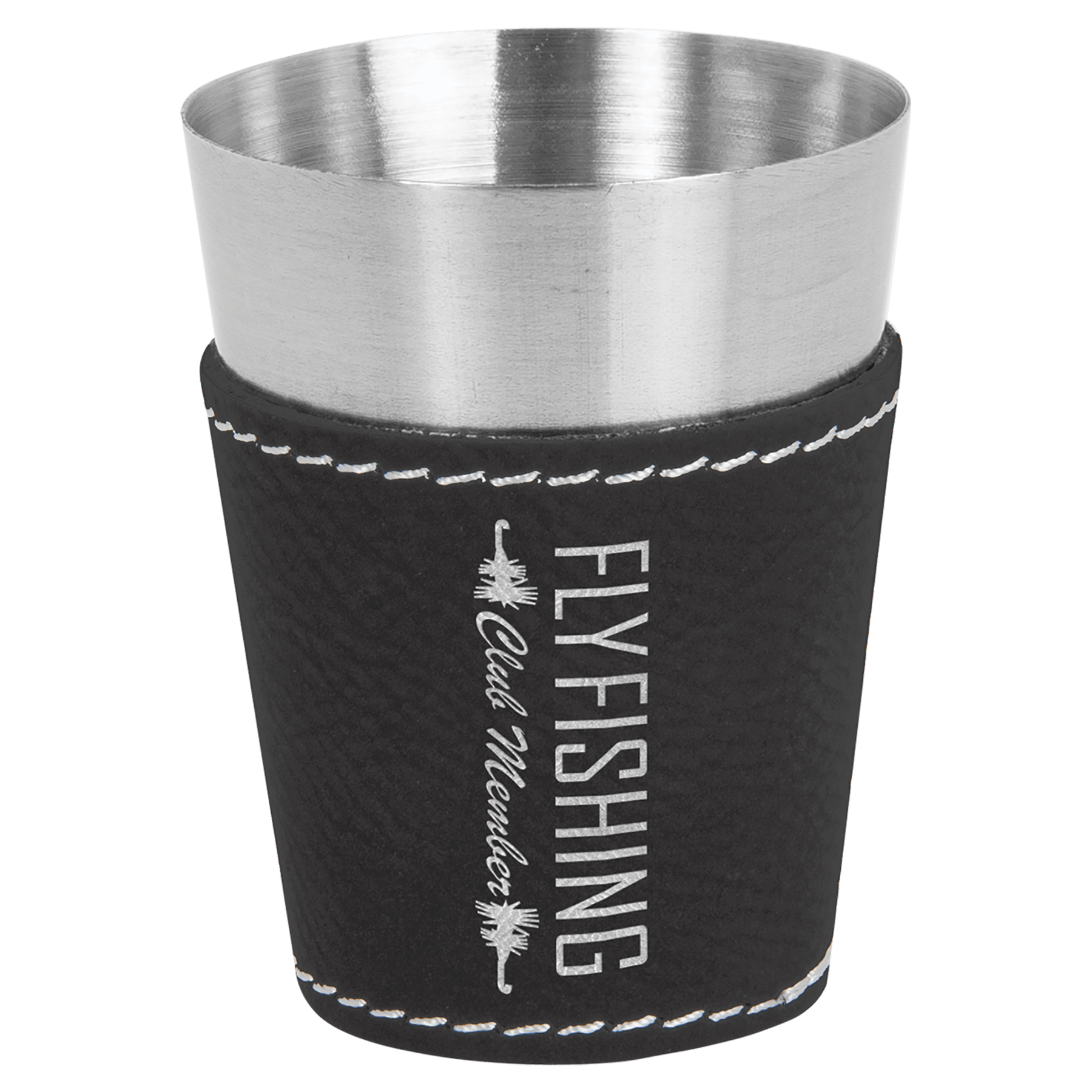 Black/Silver Laserable Leatherette & Stainless Steel 2 oz. Shot Glass