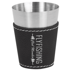Black/Silver Laserable Leatherette & Stainless Steel 2 oz. Shot Glass