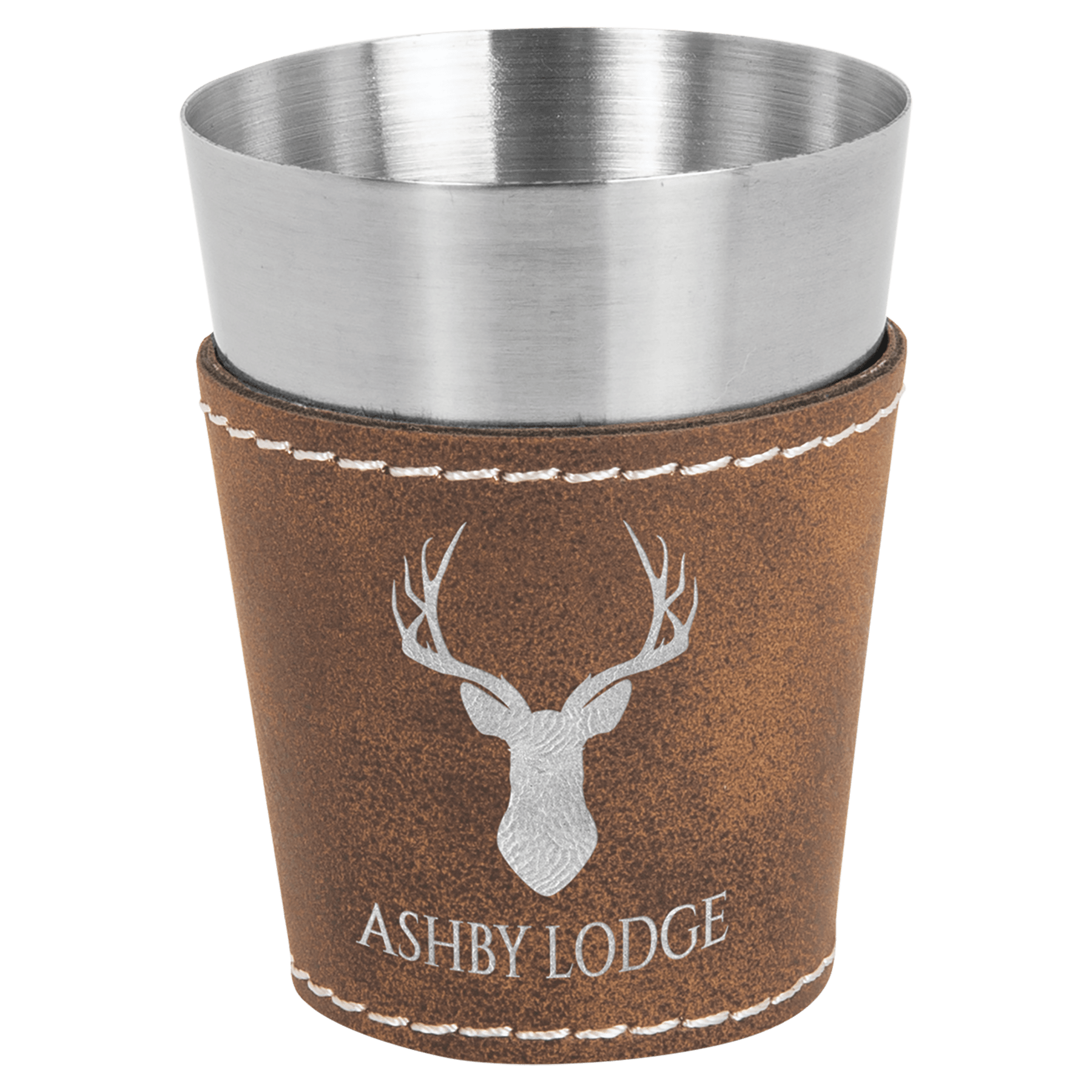 Rustic/Silver Laserable Leatherette & Stainless Steel 2 oz. Shot Glass