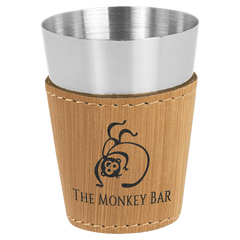 Bamboo Laserable Leatherette & Stainless Steel 2 oz. Shot Glass