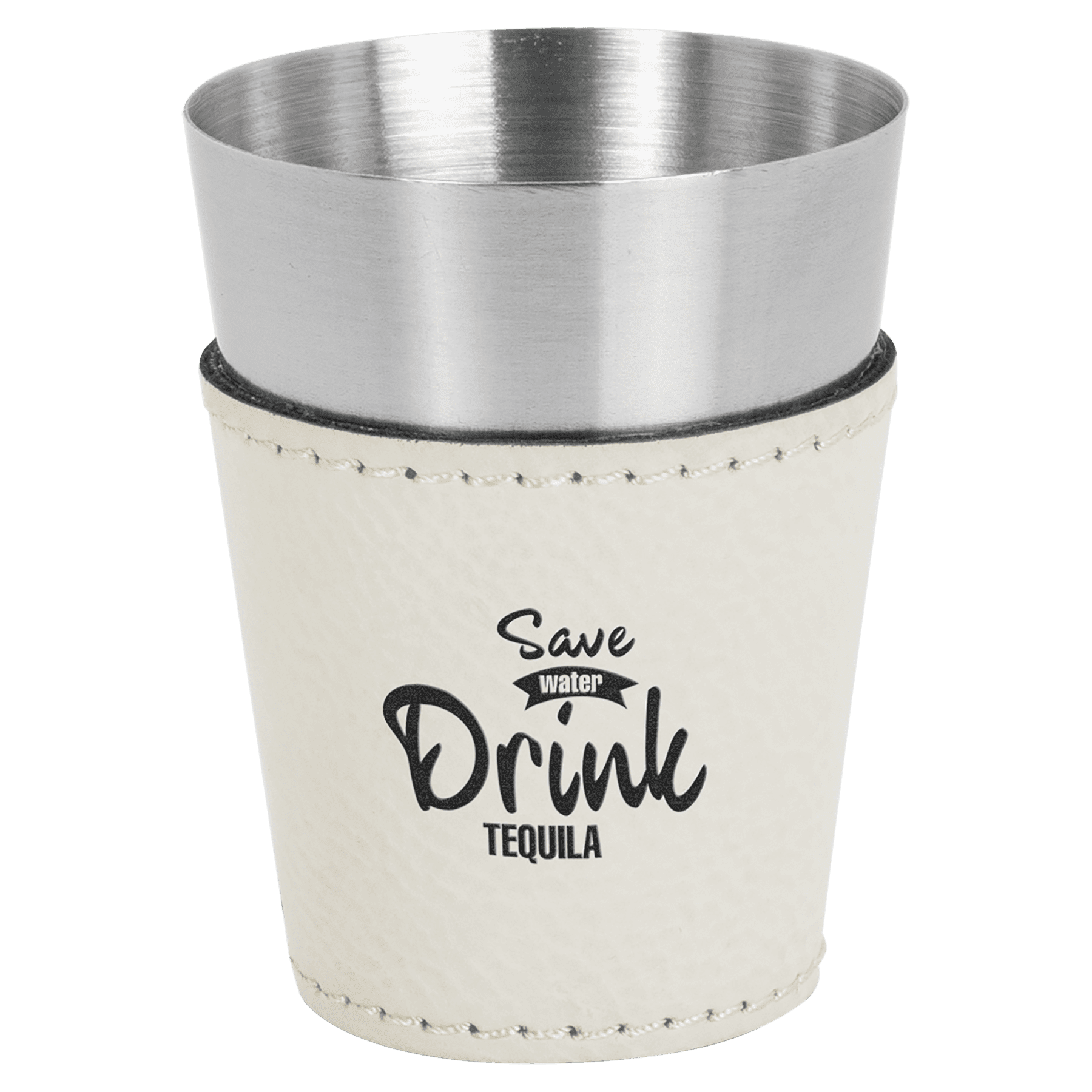 White Laserable Leatherette & Stainless Steel 2 oz. Shot Glass