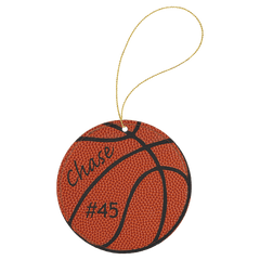 Basketball Laserable Leatherette Round Ornament with Gold String