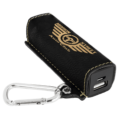 Black/Gold Laserable Leatherette 2200 mAh Power Bank with USB Cord