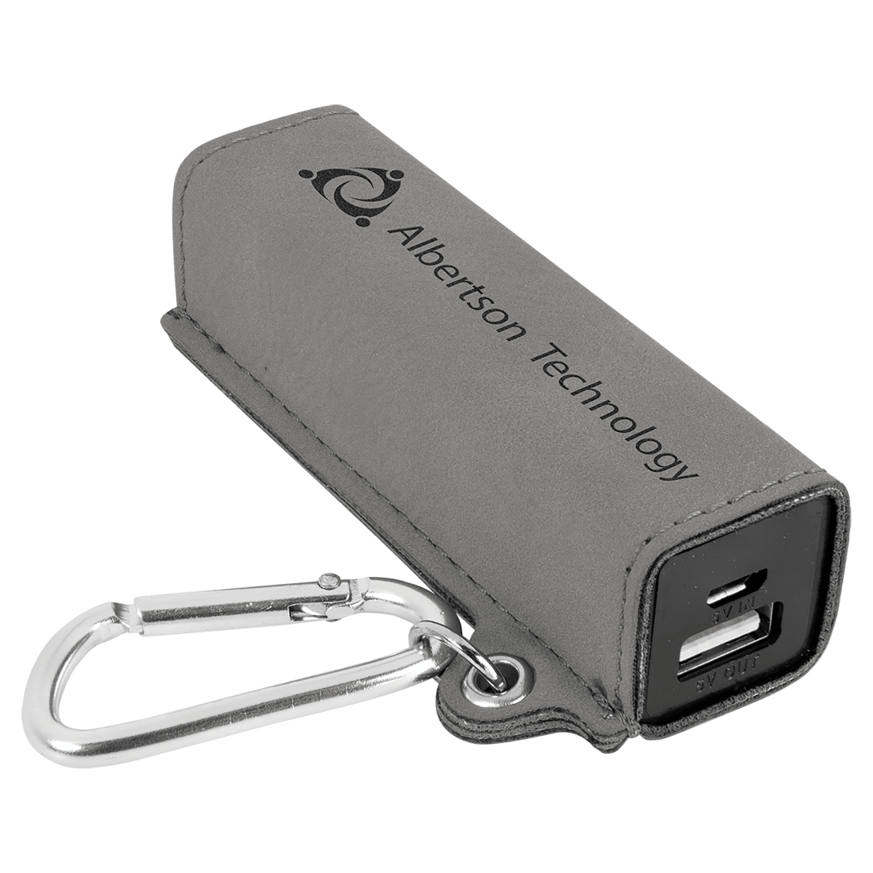 Gray Laserable Leatherette 2200 mAh Power Bank with USB Cord