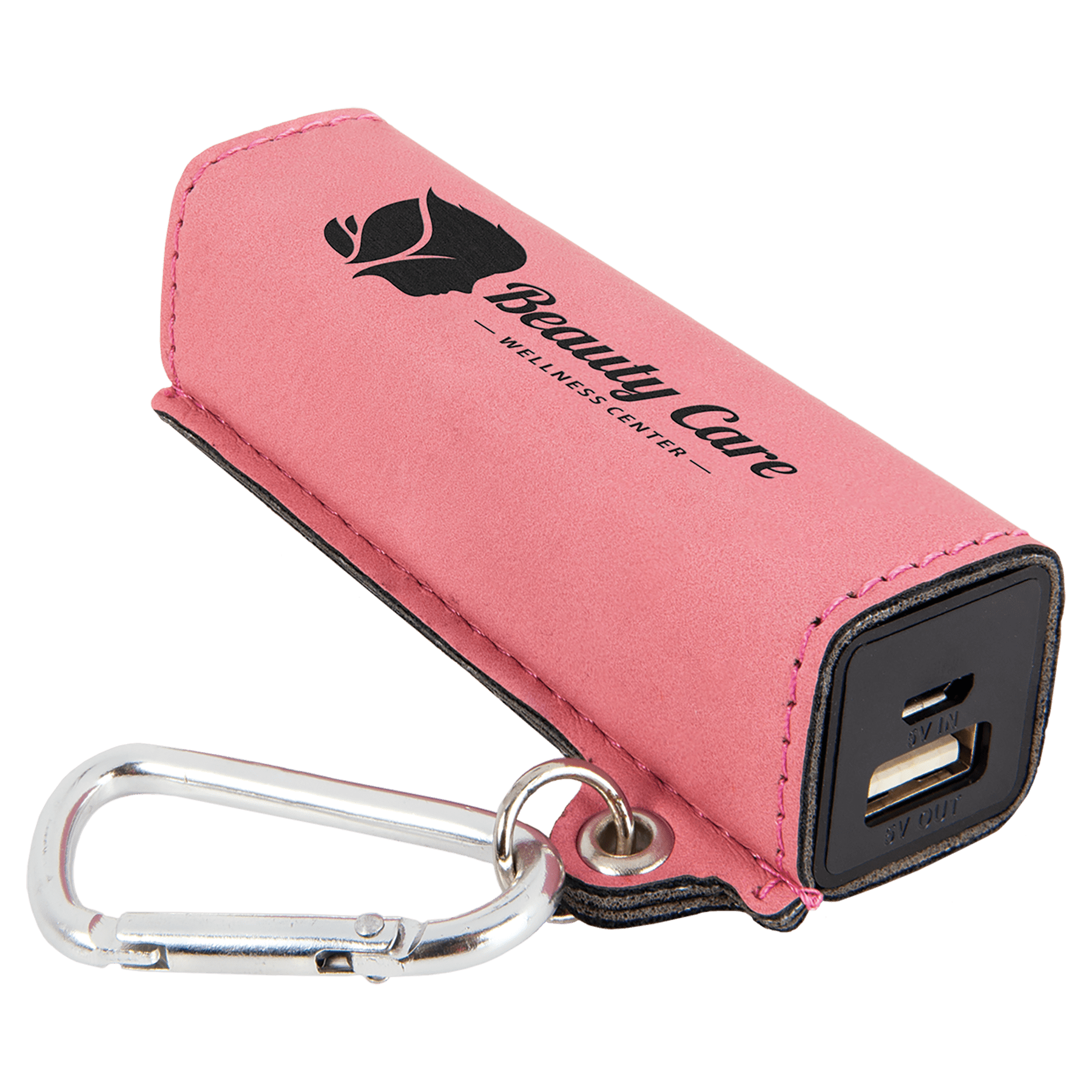 Pink Laserable Leatherette 2200 mAh Power Bank with USB Cord
