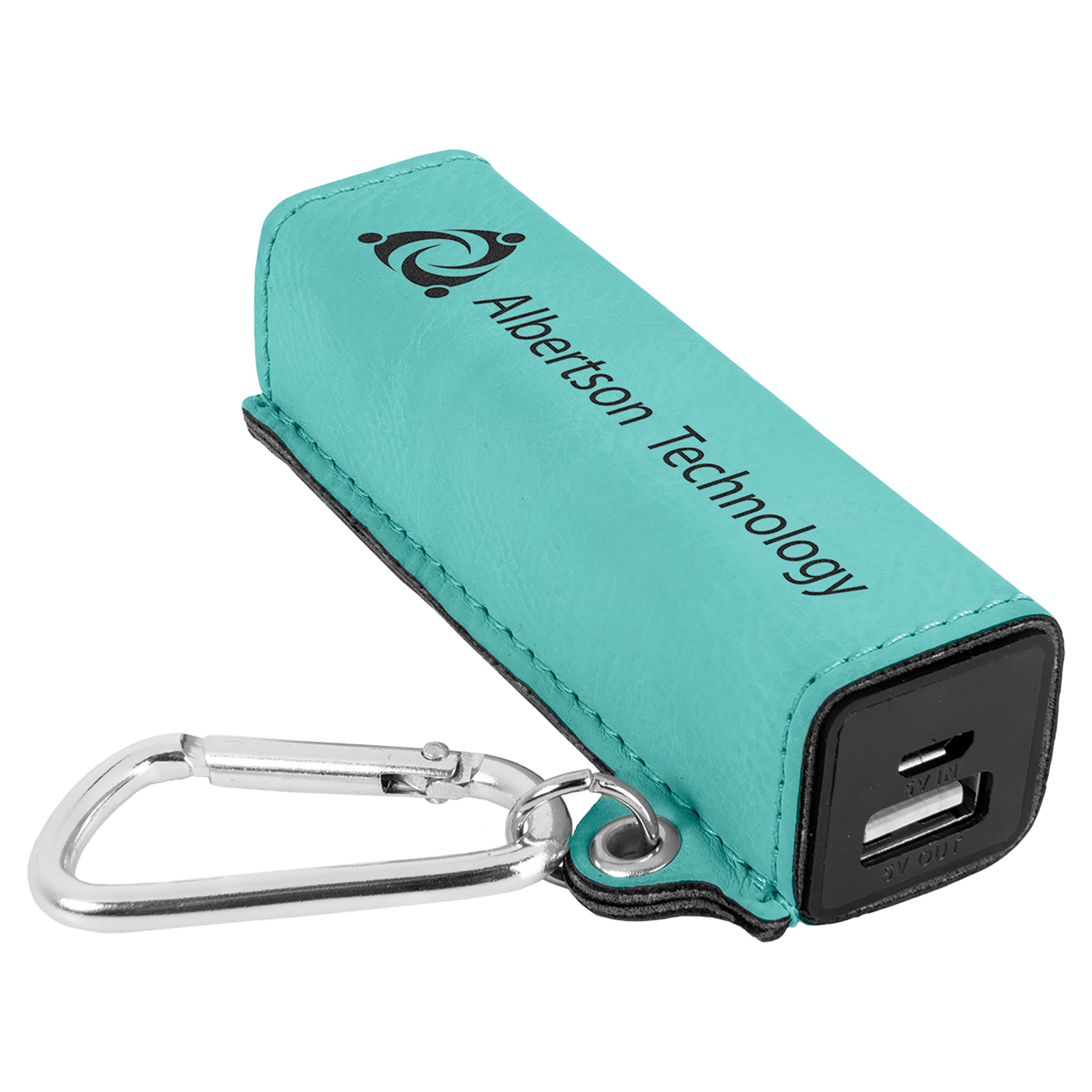 Teal Laserable Leatherette 2200 mAh Power Bank with USB Cord