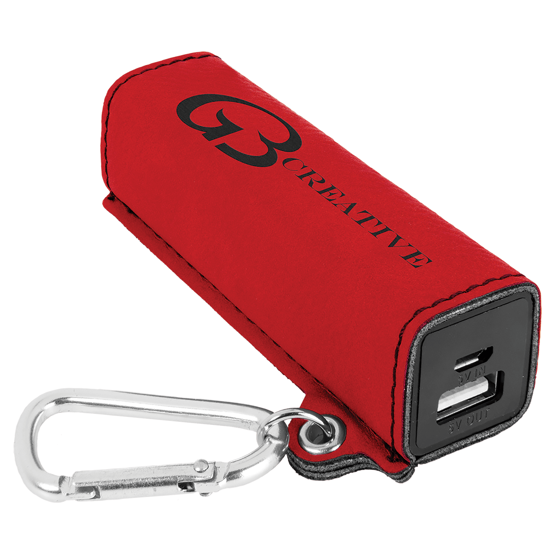 Red Laserable Leatherette 2200 mAh Power Bank with USB Cord