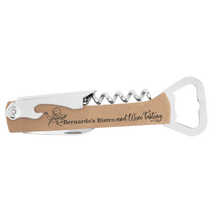 Light Brown Laserable Leatherette Wine Bottle Opener