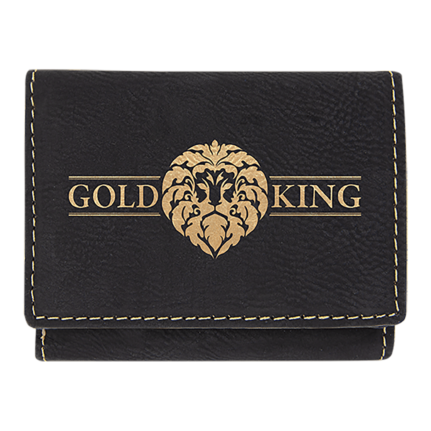 Black/Gold 3" x 4" Laserable Leatherette Trifold Wallet
