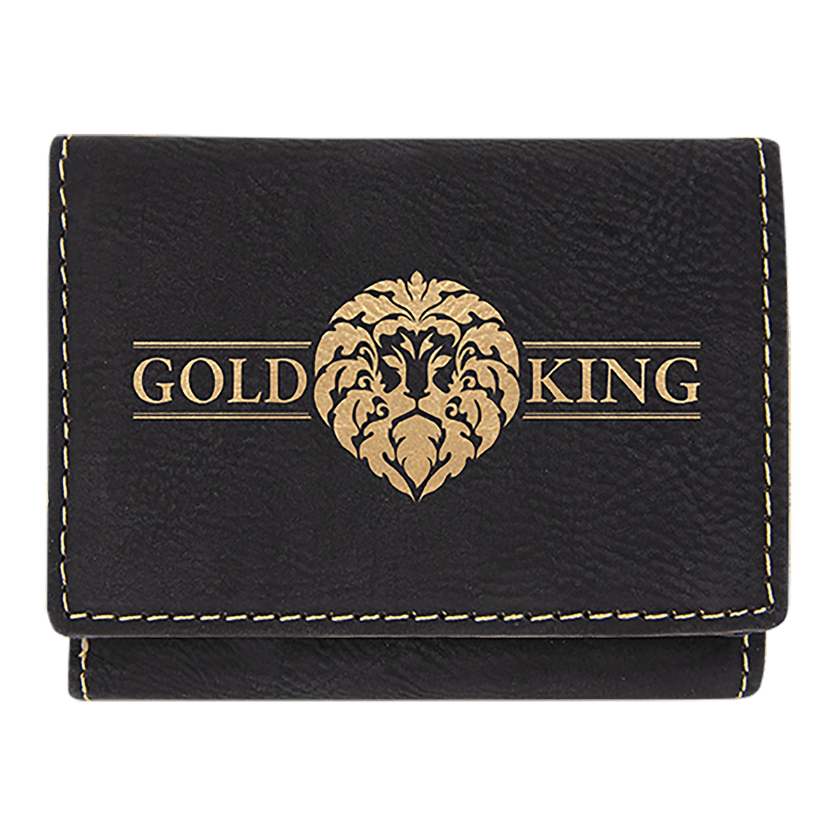 Black/Gold 3" x 4" Laserable Leatherette Trifold Wallet