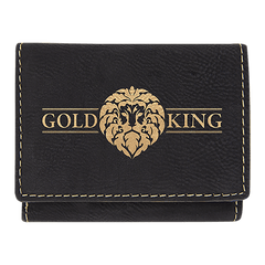 Black/Gold 3" x 4" Laserable Leatherette Trifold Wallet