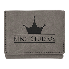 Gray 3" x 4" Laserable Leatherette Trifold Wallet