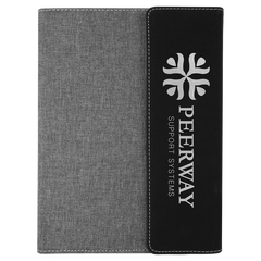 Black/Silver Laserable Leatherette /Gray 7" x 9" Canvas Portfolio with Notepad