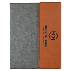 Rawhide Laserable Leatherette / Gray 7" x 9" Canvas Portfolio with Notepad