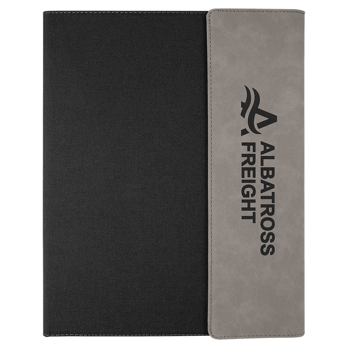 9 1/2" x 12" Gray Laserable Leatherette / Black Canvas Portfolio w / Notepad