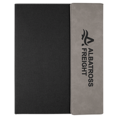 9 1/2" x 12" Gray Laserable Leatherette / Black Canvas Portfolio w / Notepad