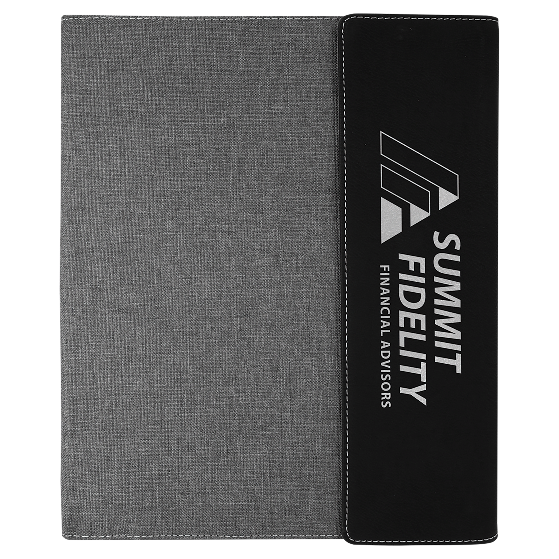 9 1/2"x12" Black/Silver Laserable Leatherette / Gray Canvas Portfolio w/Notepad