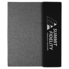 9 1/2"x12" Black/Silver Laserable Leatherette / Gray Canvas Portfolio w/Notepad