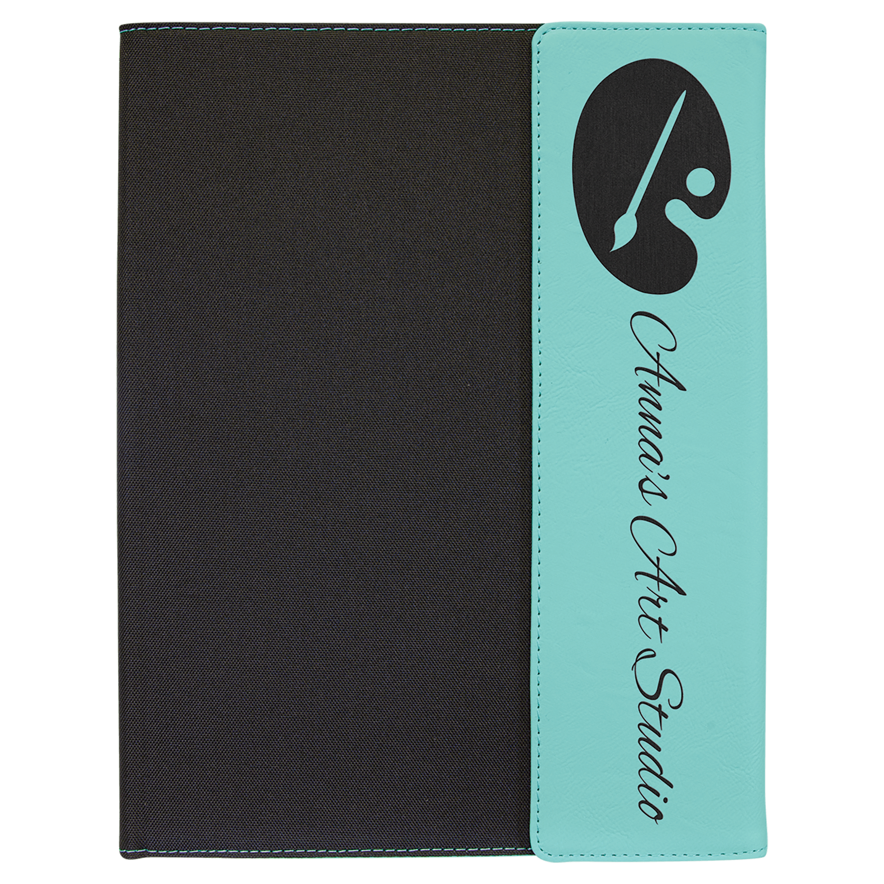 9 1/2"x12" Teal Laserable Leatherette / Black Canvas Portfolio with Notepad
