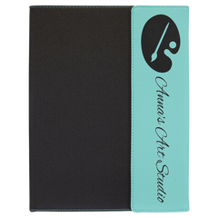 9 1/2"x12" Teal Laserable Leatherette / Black Canvas Portfolio with Notepad