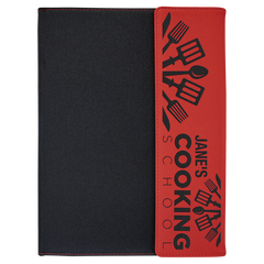 Red Laserable Leatherette / Black 9 1/2" x 12" Canvas Portfolio with Notepad