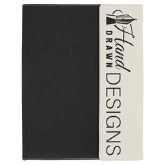 White Laserable Leatherette / Black 9 1/2" x 12" Canvas Portfolio with Note Pad
