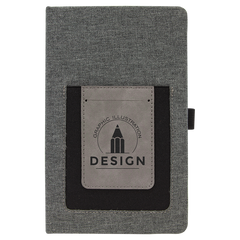 Gray w/Gray 5 1/4" x 8 1/4" Laserable Leatherette Journal with Cell/Card Slot