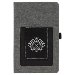 Gray w/Black 5 1/4" x 8 1/4" Laserable Leatherette Journal with Cell/Card Slot