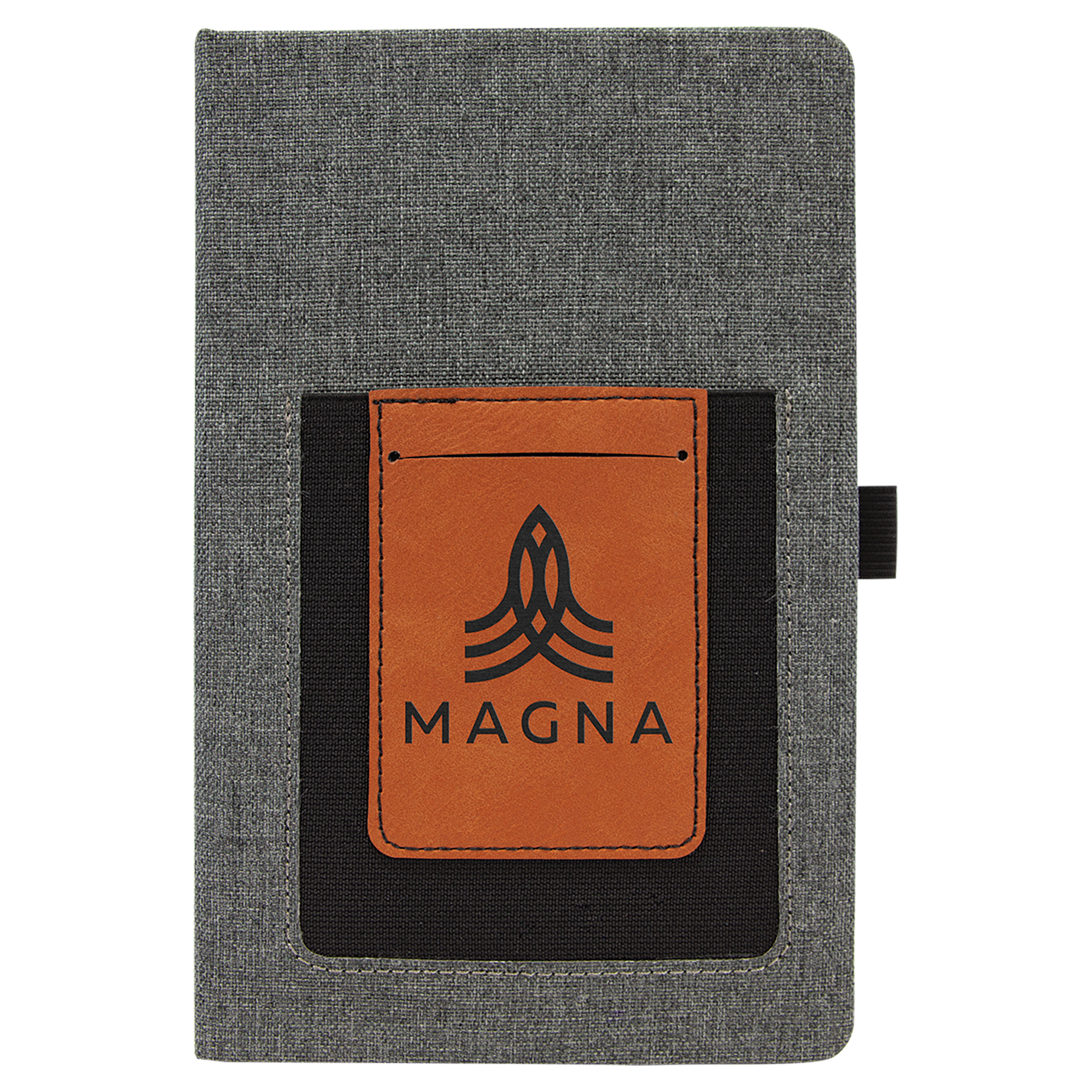 Gray w/Rawhide 5 1/4" x 8 1/4" Laserable Leatherette Journal with Cell/Card Slot