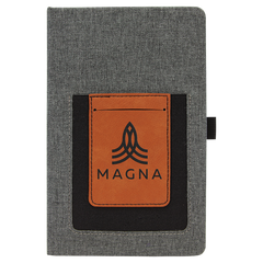 Gray w/Rawhide 5 1/4" x 8 1/4" Laserable Leatherette Journal with Cell/Card Slot