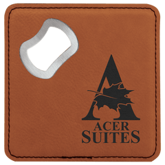 Rawhide 4" x 4" Square Laserable Leatherette Bottle Opener Coaster