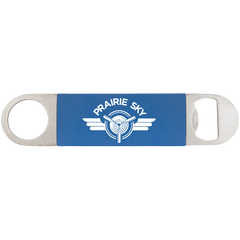 Blue/White 1 1/2" x 7" Bottle Opener with Silicone Grip
