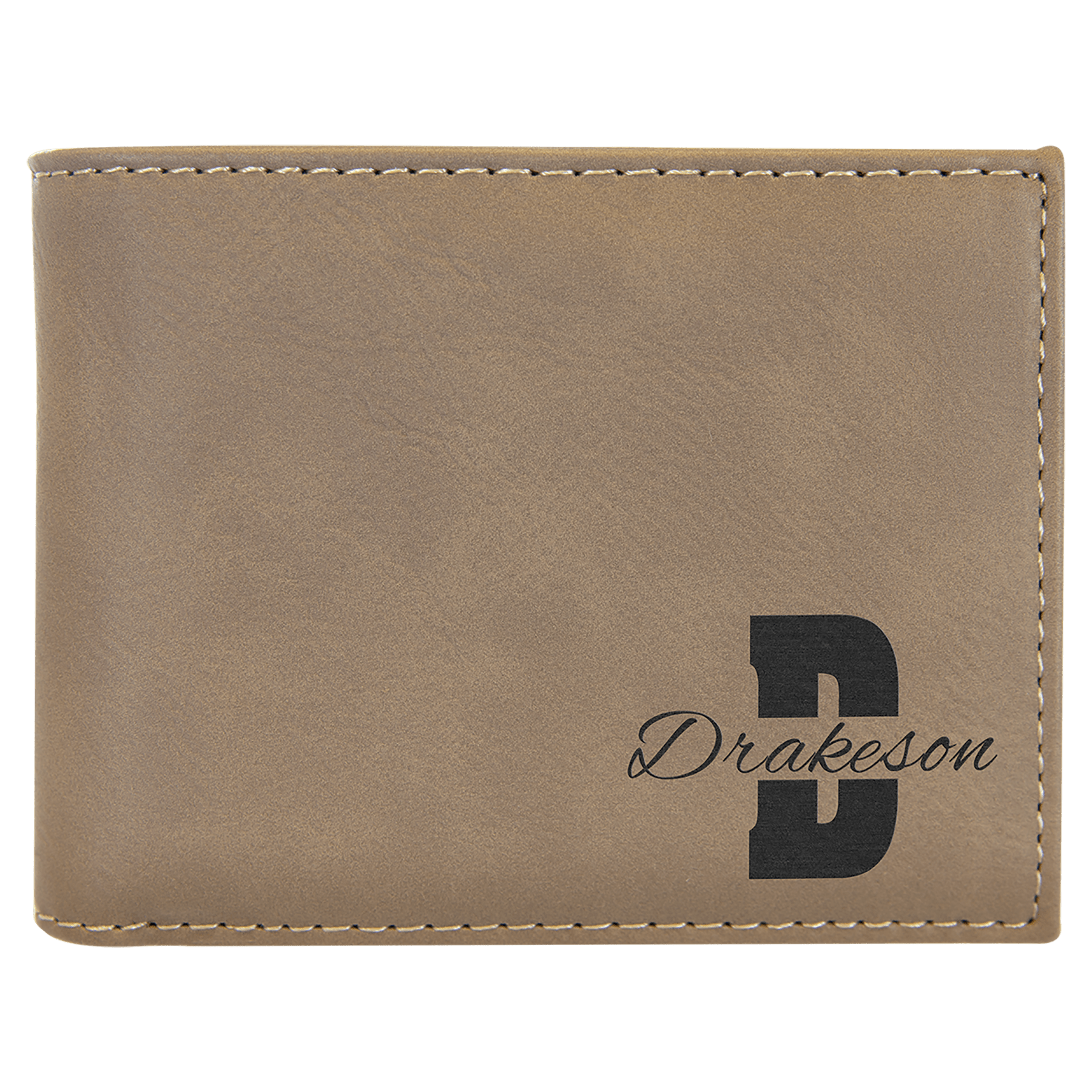Light Brown Laserable Leatherette Bi-Fold Wallet w/Flip ID Display