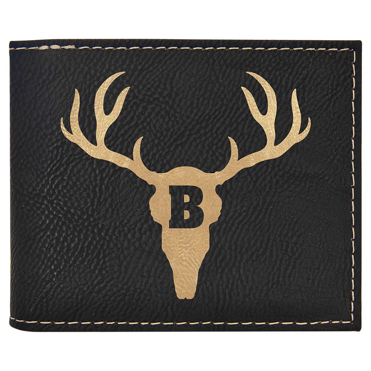 Black/Gold Laserable Leatherette Bi-Fold Wallet w/Flip ID Display