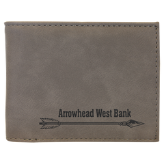 Gray Laserable Leatherette Bi-Fold Wallet w/Flip ID Display