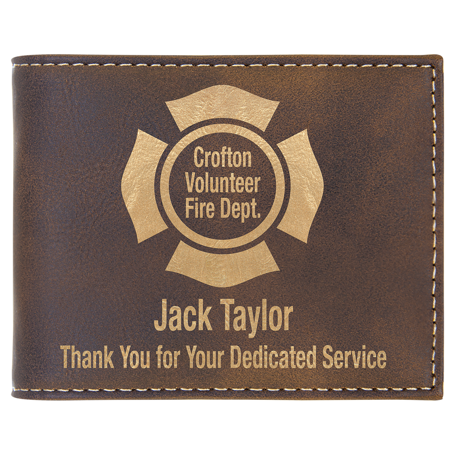 Rustic/Gold Laserable Leatherette Bi-Fold Wallet w/Flip ID Display