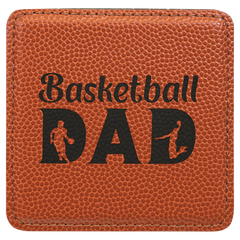 Basketball 4" x 4" Square Laserable Leatherette Coaster