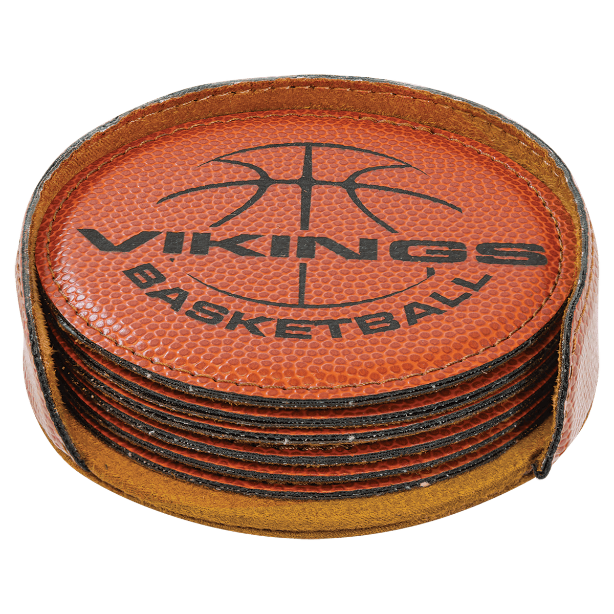 Basketball 4" Round Laserable Leatherette 6-Coaster Set