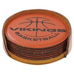 Basketball 4" Round Laserable Leatherette 6-Coaster Set