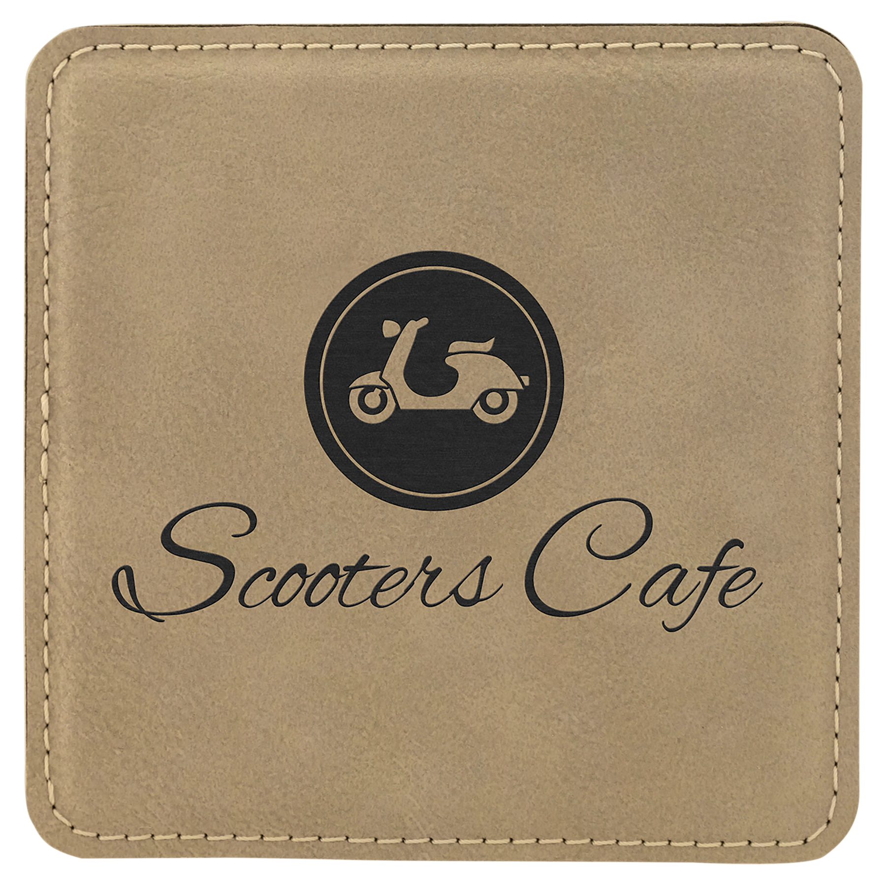 Light Brown 4" x 4" Square Laserable Leatherette Coaster