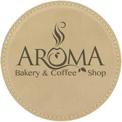 Light Brown 4" Round Laserable Leatherette Coaster